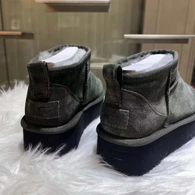UGG Army Green Black Suede Upper Shearling-Lined Snow Boots 4