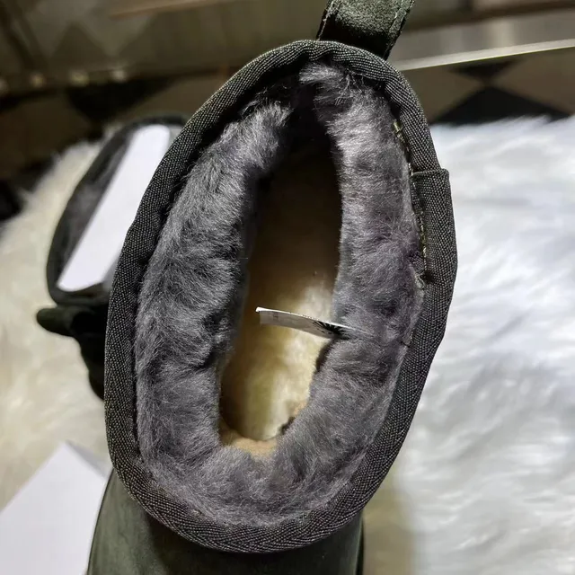 UGG Army Green Black Suede Upper Shearling-Lined Snow Boots 5