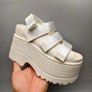 UGG Beige Silver Chunky Platform Multi-Strap Casual Sandals