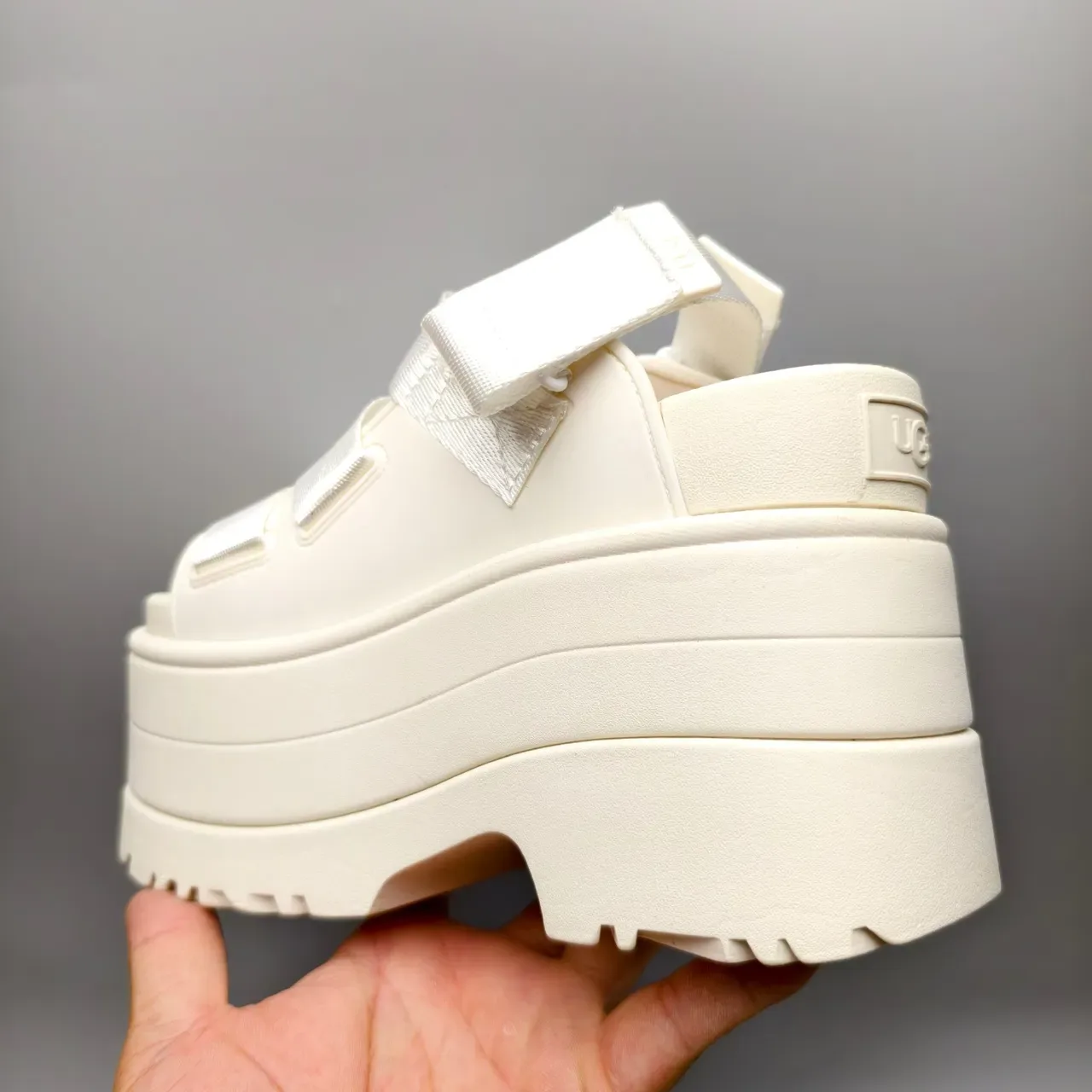 UGG Beige Silver Chunky Platform Multi-Strap Casual Sandals 4