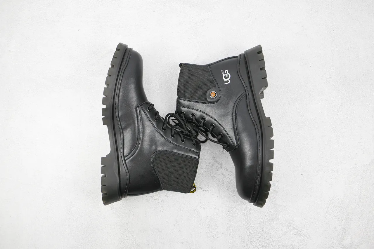 UGG Botas de tornozelo pretas com cadarços e gueta lateral elástica 2