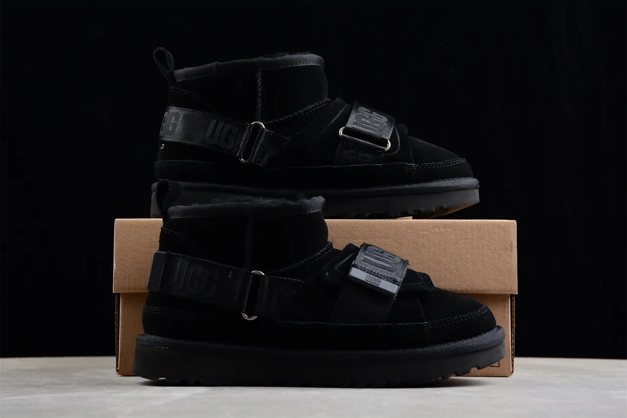 UGG Black Shearling-Lined Dual Strap Closure Snow Boots 14