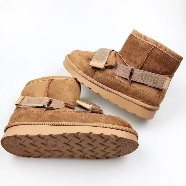 UGG Brown Beige Shearling-Lined Suede-Like Upper Snow Boots 22