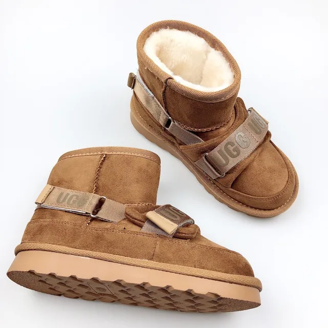 UGG Brown Beige Shearling-Lined Suede-Like Upper Snow Boots 23