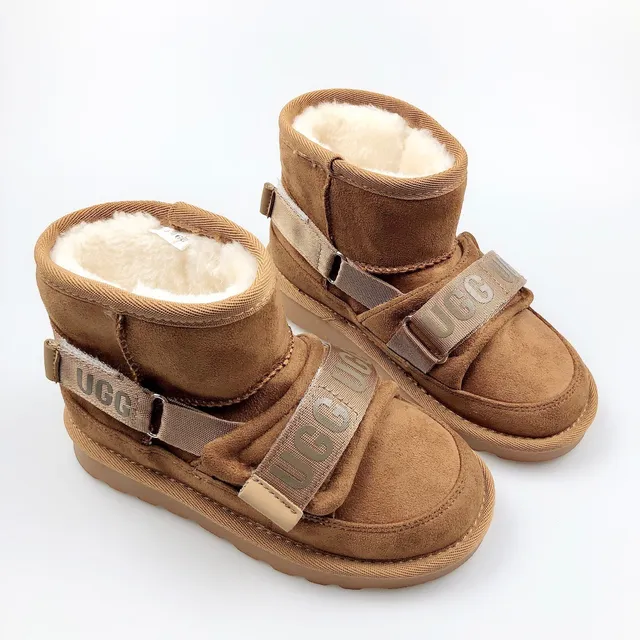 UGG Brown Beige Shearling-Lined Suede-Like Upper Snow Boots 24
