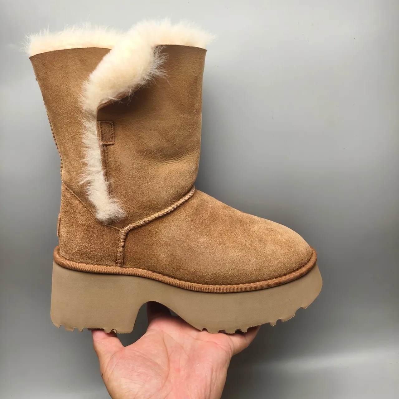 UGG Brown Beige Suede Upper Shearling-Lined Snow Boots 2