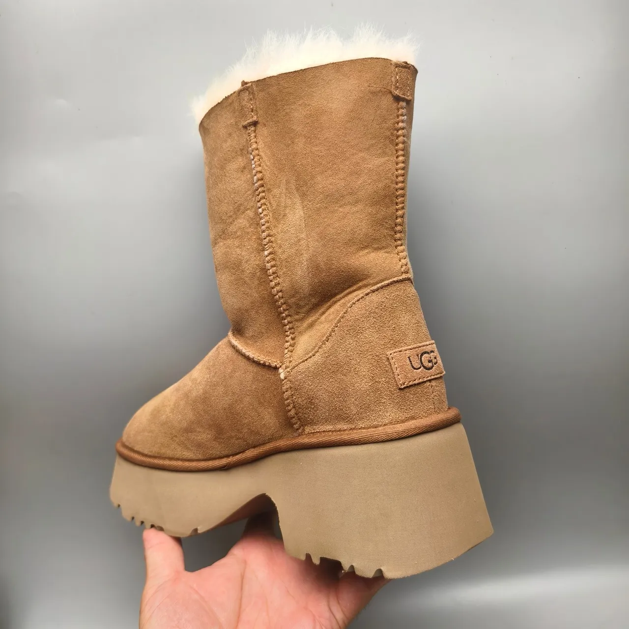UGG Brown Beige Suede Upper Shearling-Lined Snow Boots 4
