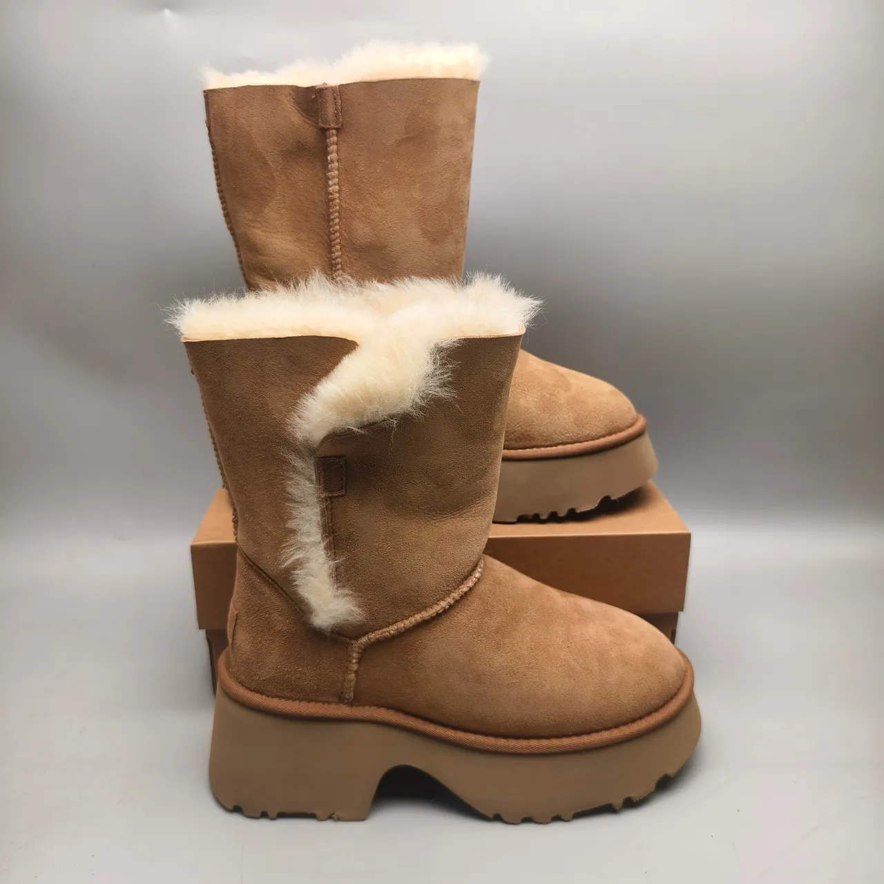 UGG Brown Beige Suede Upper Shearling-Lined Snow Boots 5