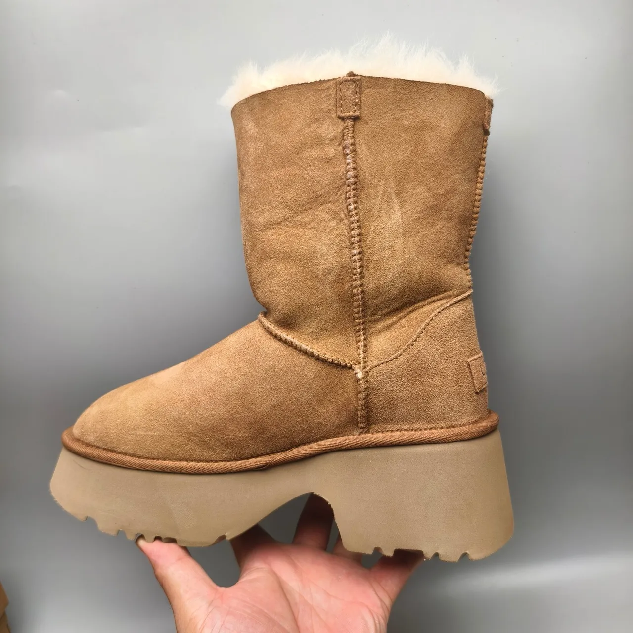 UGG Brown Beige Suede Upper Shearling-Lined Snow Boots 7