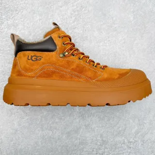 UGG Brown Black Suede Upper Shearling-Lined Collar Work Boots
