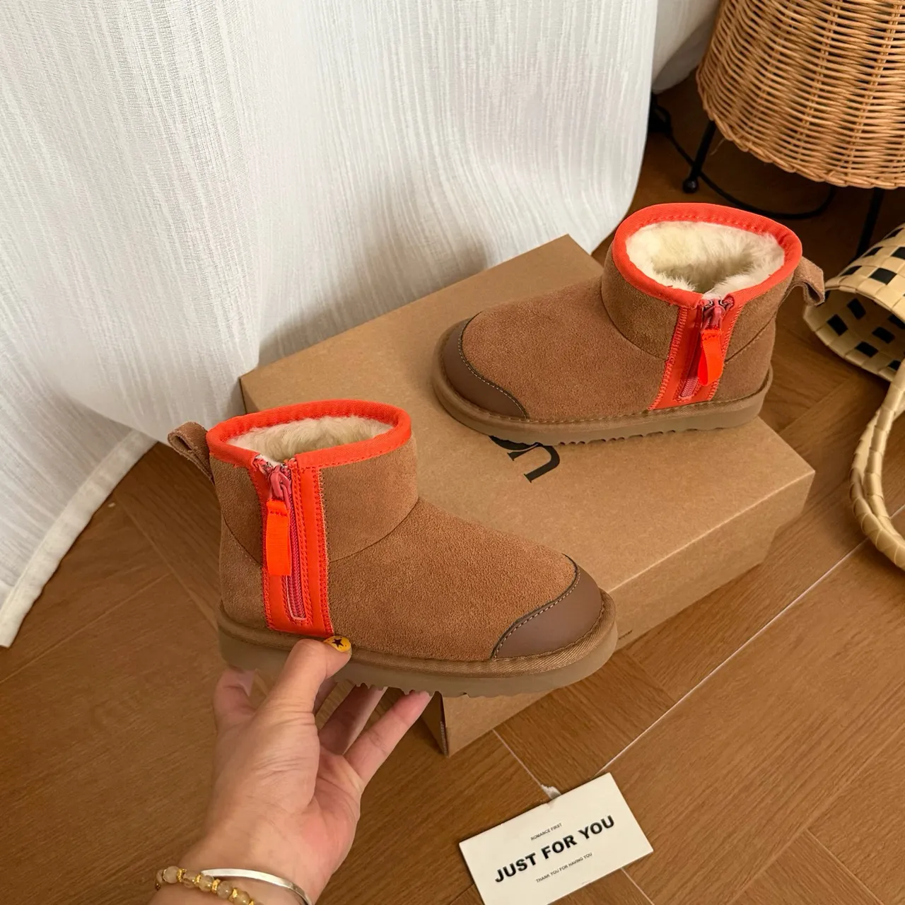 UGG Brown Orange Suede Upper Shearling-Lined Snow Boots 8