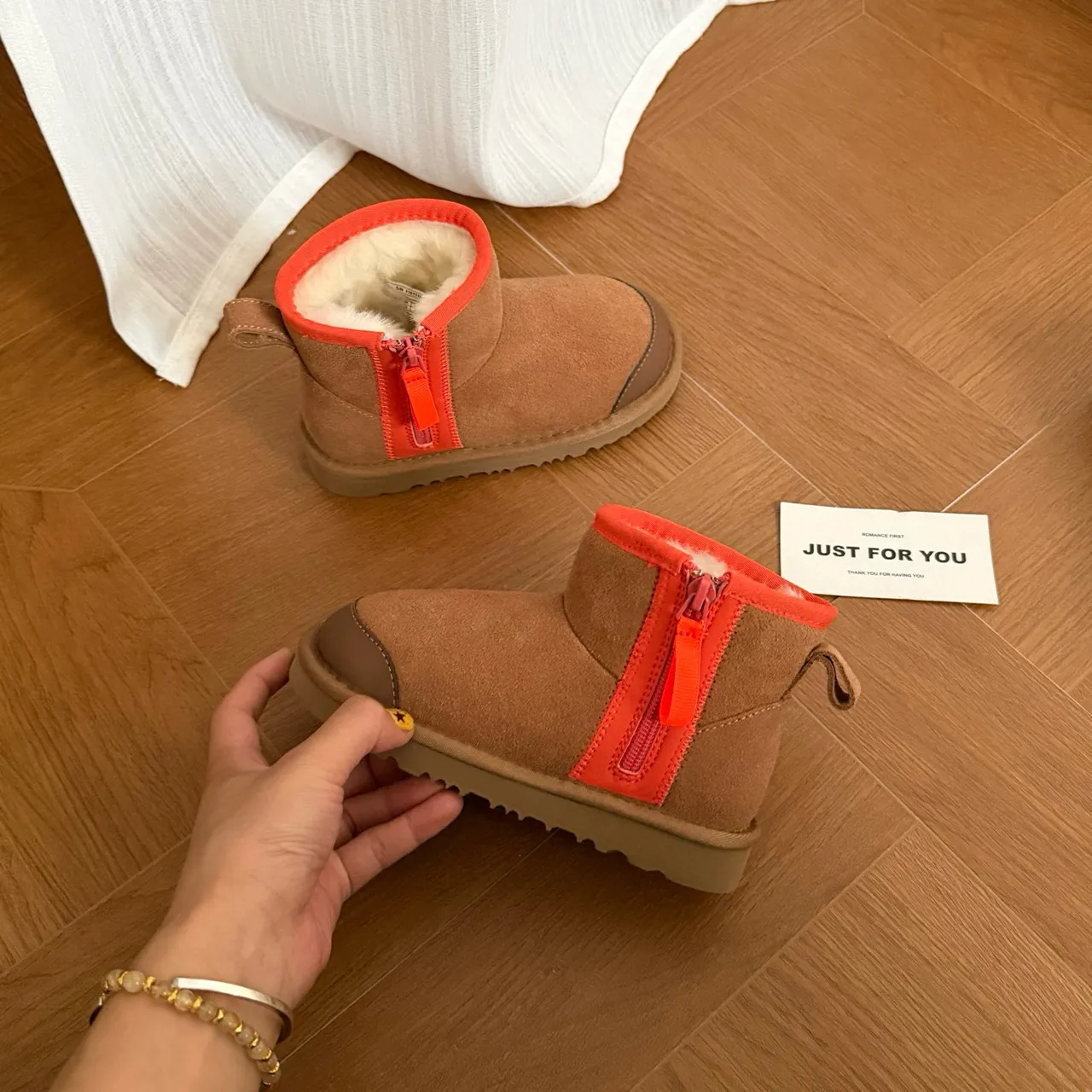 UGG Brown Orange Suede Upper Shearling-Lined Snow Boots 9