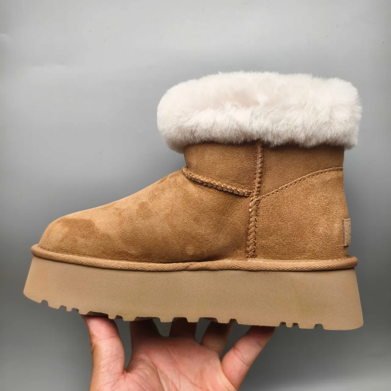UGG Brown White Suede Upper Shearling Cuff Snow Boots 7
