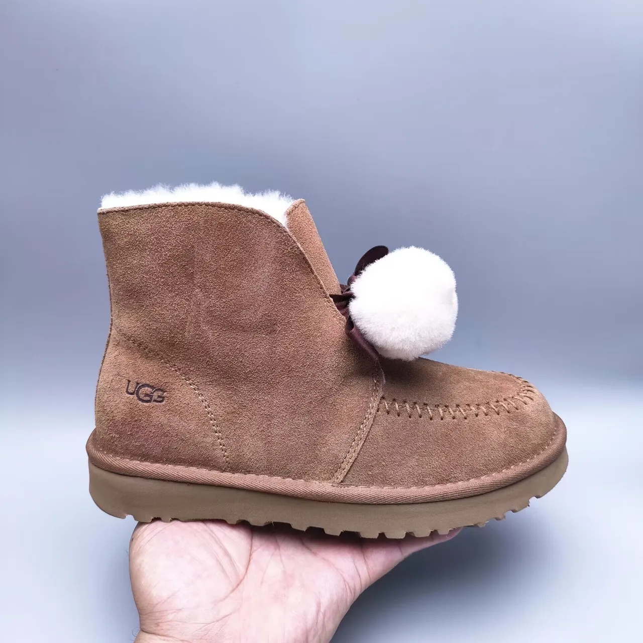 UGG Brown White Suede Upper Shearling-Lined Ankle Boots 4