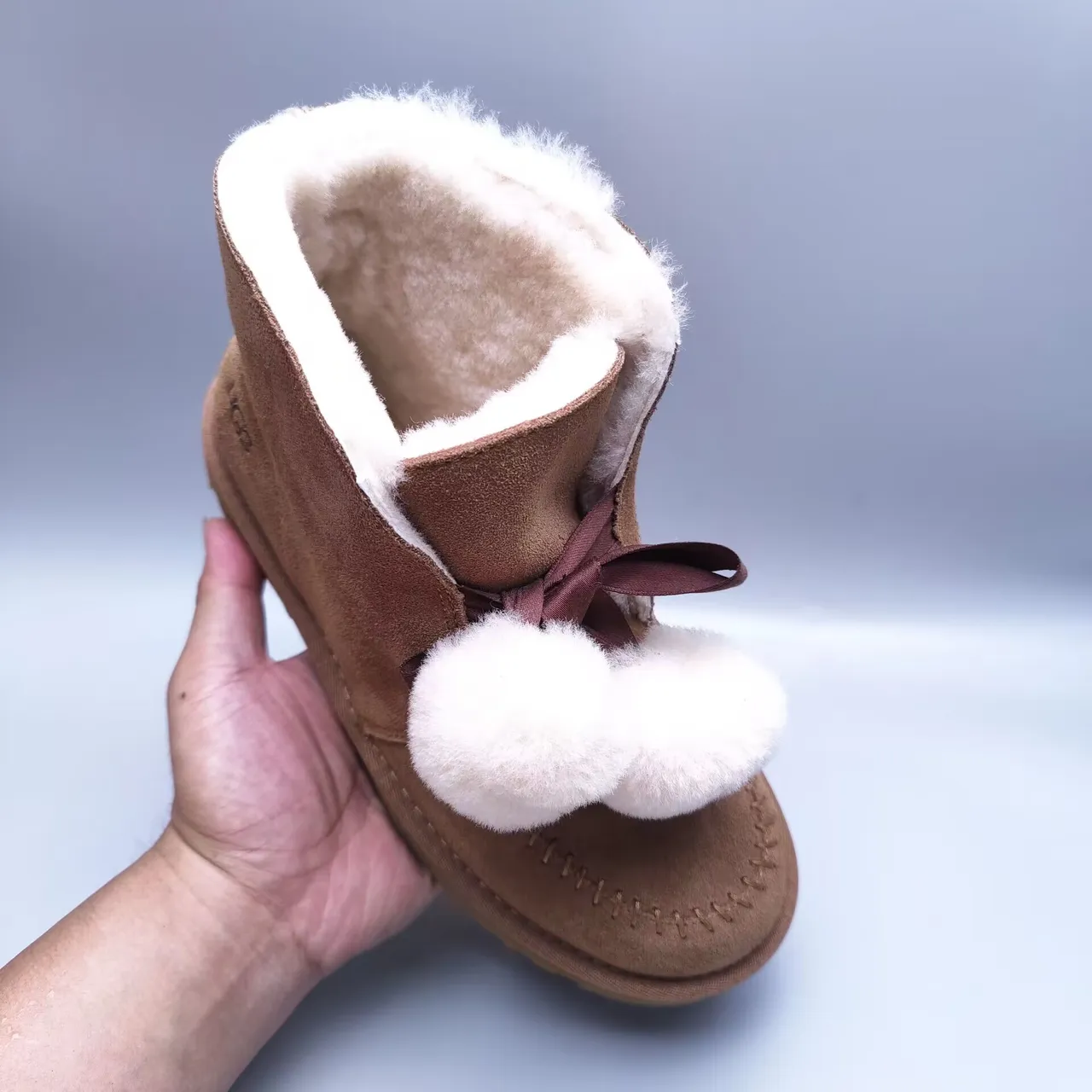 UGG Brown White Suede Upper Shearling-Lined Ankle Boots 6