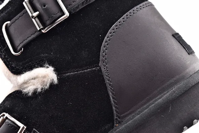 UGG Classic Black White Buckle-Strapped Shearling-Lined Snow Boots 4