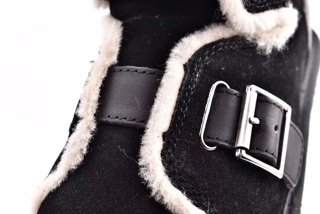 UGG Classic Black White Buckle-Strapped Shearling-Lined Snow Boots 6