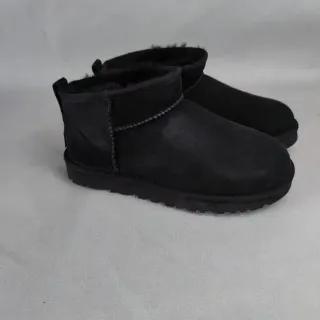 UGG Classic Mini Black Suede Shearling-Lined Snow Boots