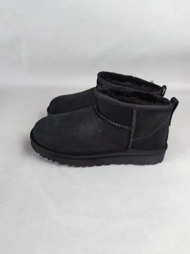 UGG Classic Mini Black Suede Shearling-Lined Snow Boots 3