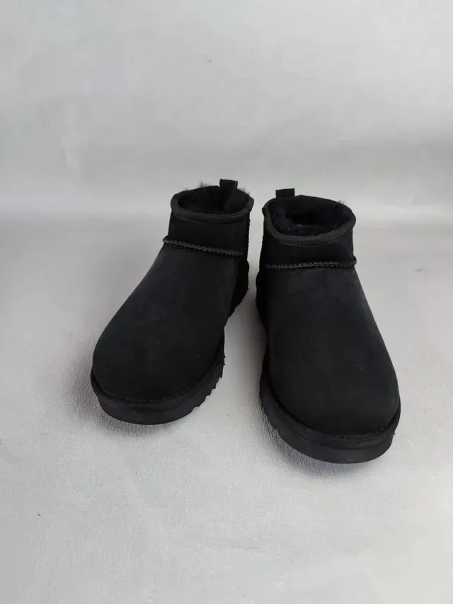 UGG Classic Mini Black Suede Shearling-Lined Snow Boots 4