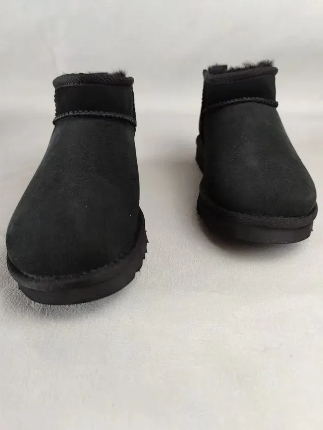 UGG Classic Mini Black Suede Shearling-Lined Snow Boots 5