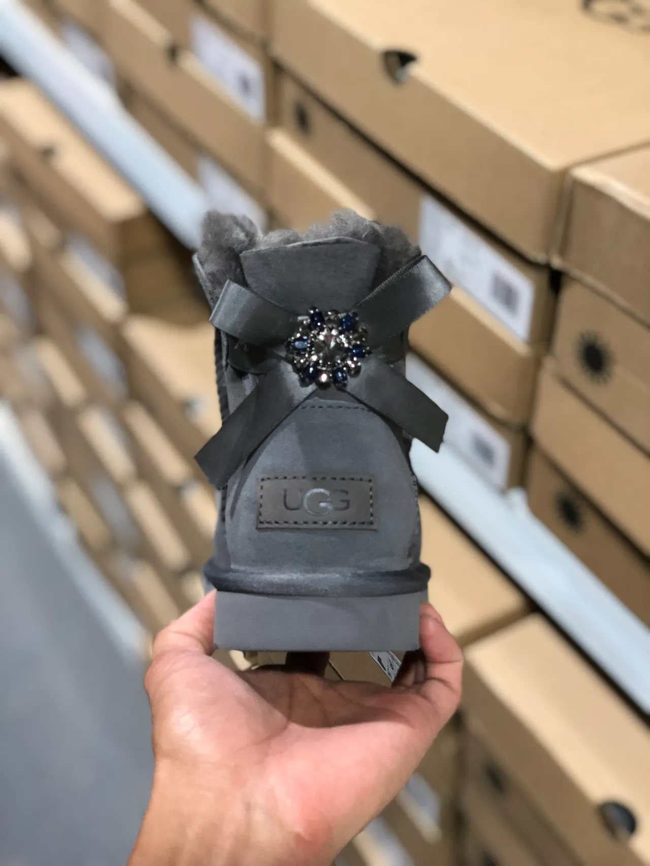 UGG Classic Mini Gray Suede Shearling-Lined Snow Boots 3