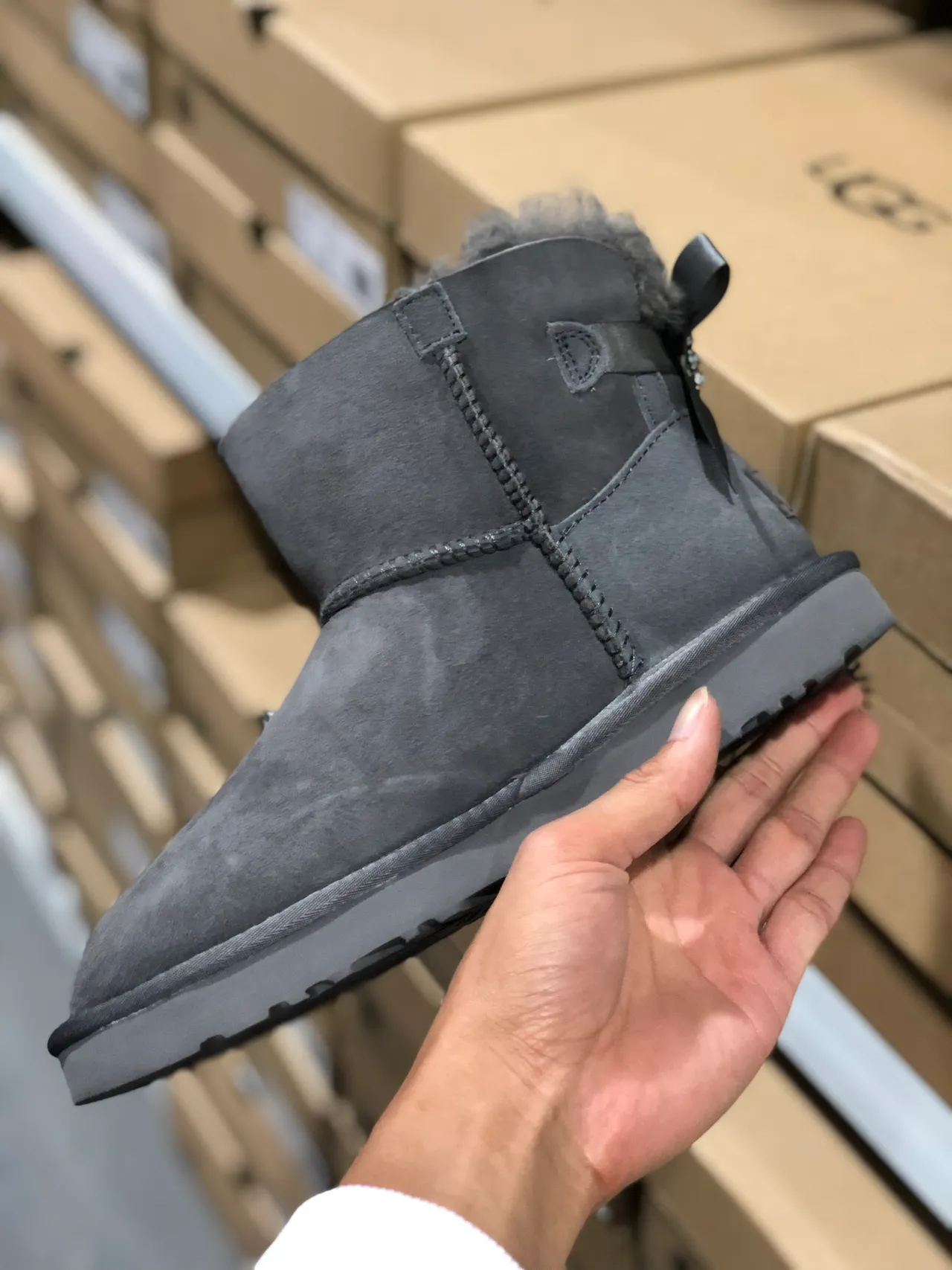 UGG Classic Mini Gray Suede Shearling-Lined Snow Boots 4