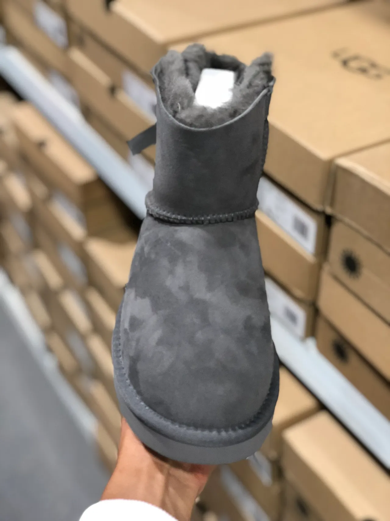 UGG Classic Mini Gray Suede Shearling-Lined Snow Boots 5