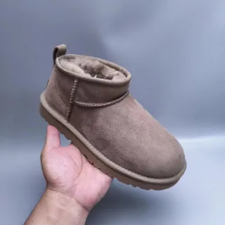 UGG Classic Mini Taupe Suede Shearling-Lined Snow Boots
