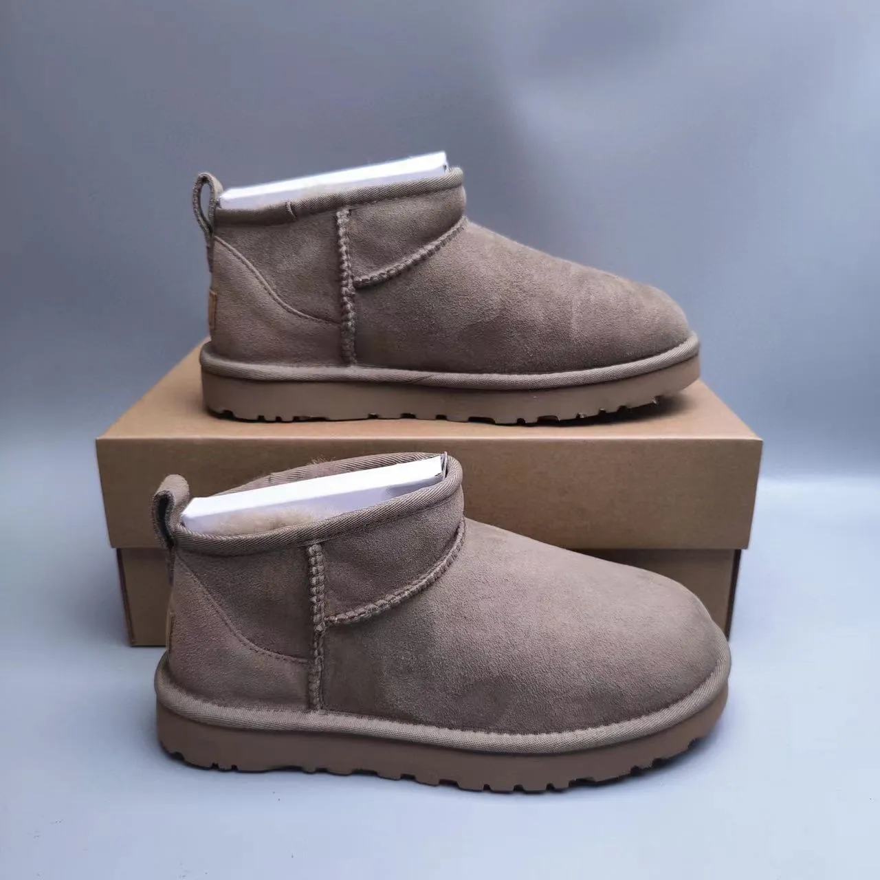 UGG Classic Mini Taupe Suede Shearling-Lined Snow Boots 2