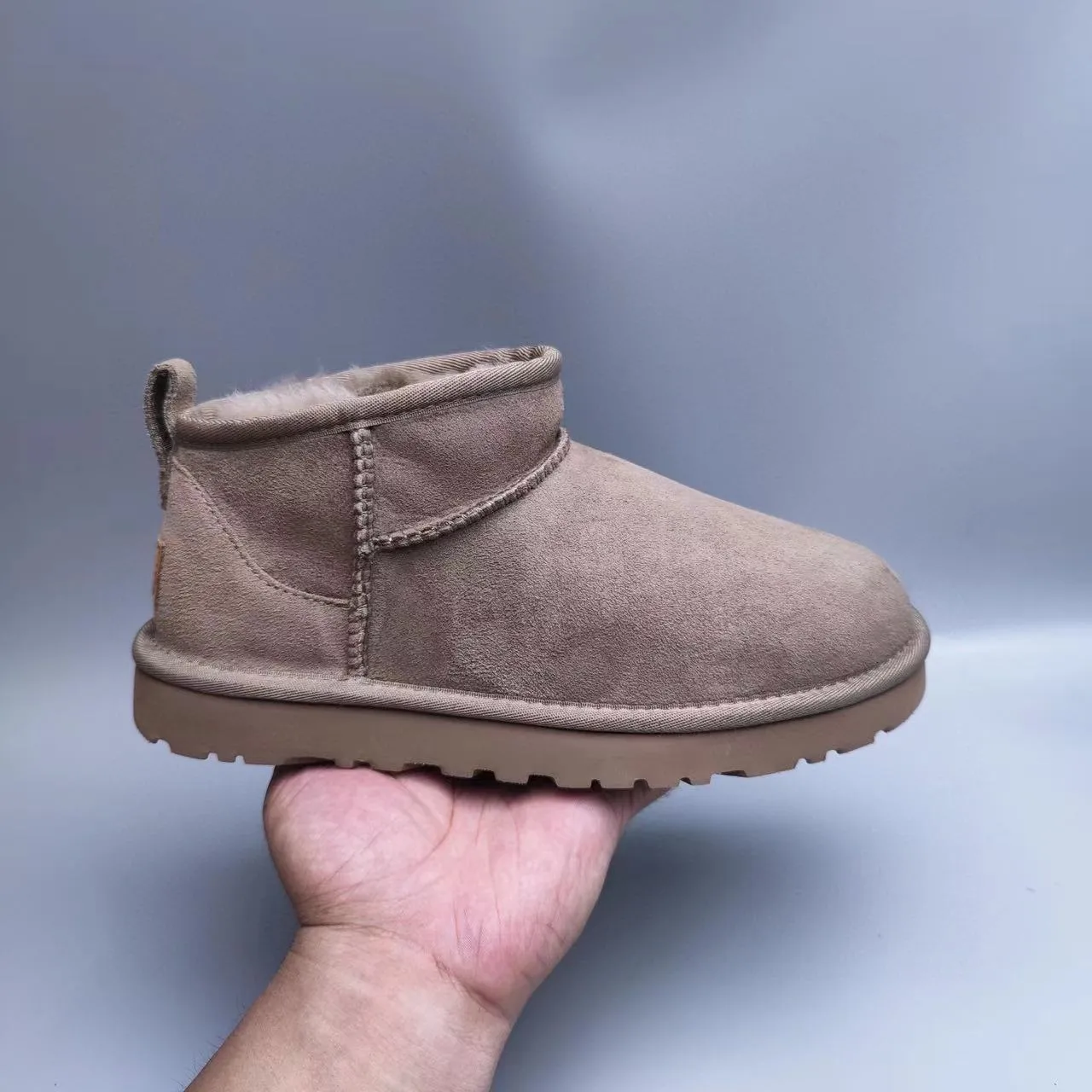 UGG Classic Mini Taupe Suede Shearling-Lined Snow Boots 3