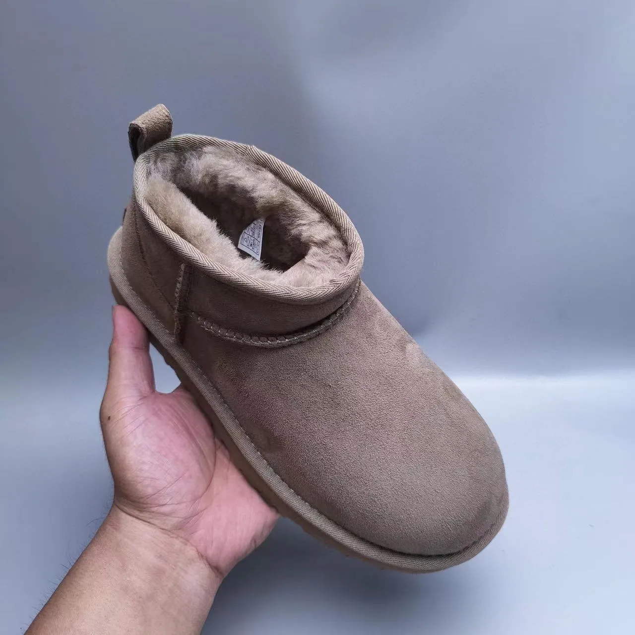 UGG Classic Mini Taupe Suede Shearling-Lined Snow Boots 4