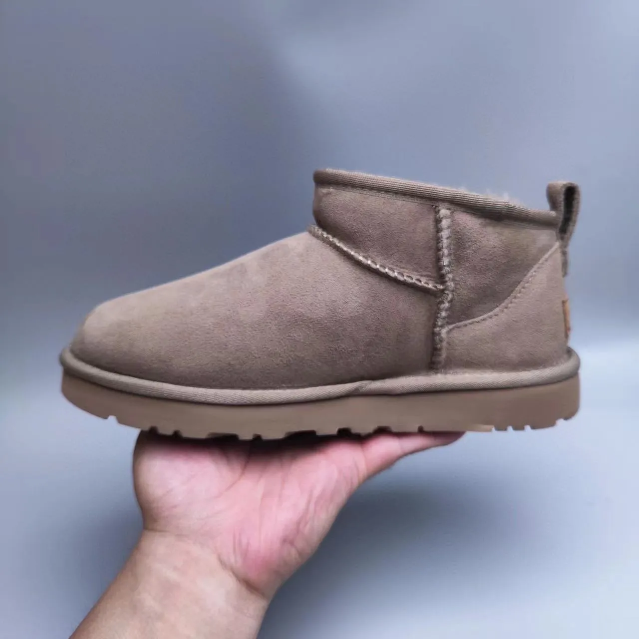 UGG Classic Mini Taupe Suede Shearling-Lined Snow Boots 6