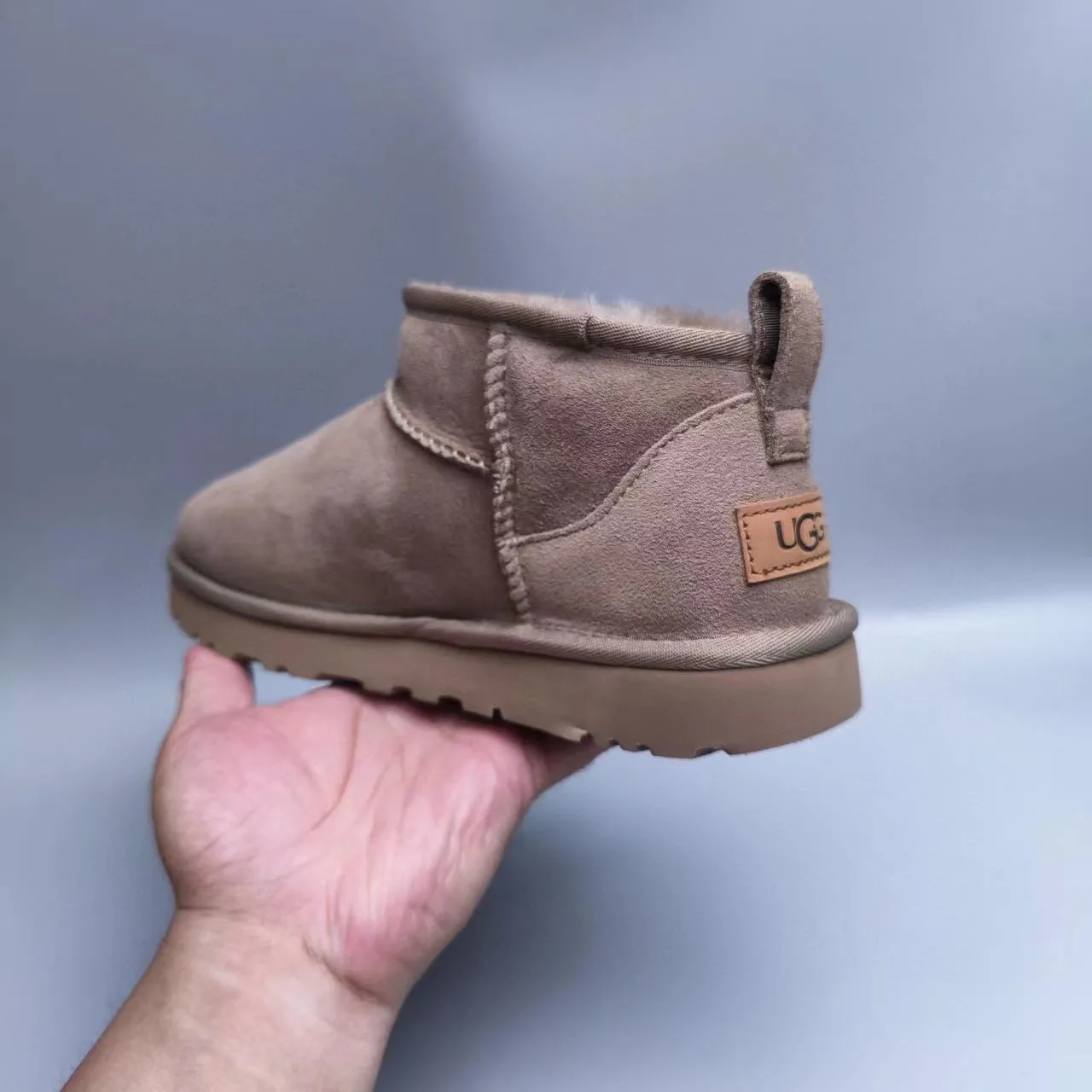 UGG Classic Mini Taupe Suede Shearling-Lined Snow Boots 7