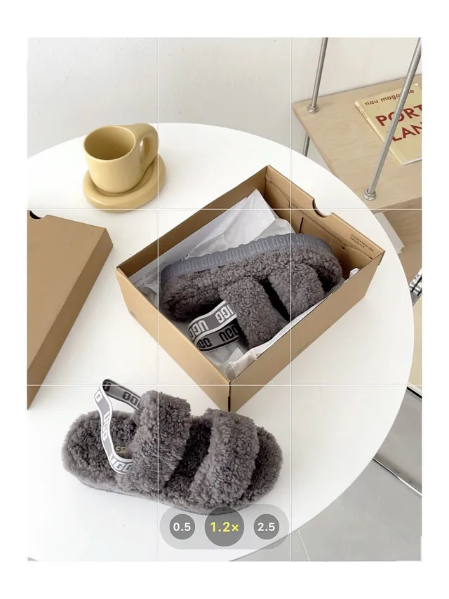 UGG Fluff Gray Fluffy Shearling Dual-Strap Slippers 3