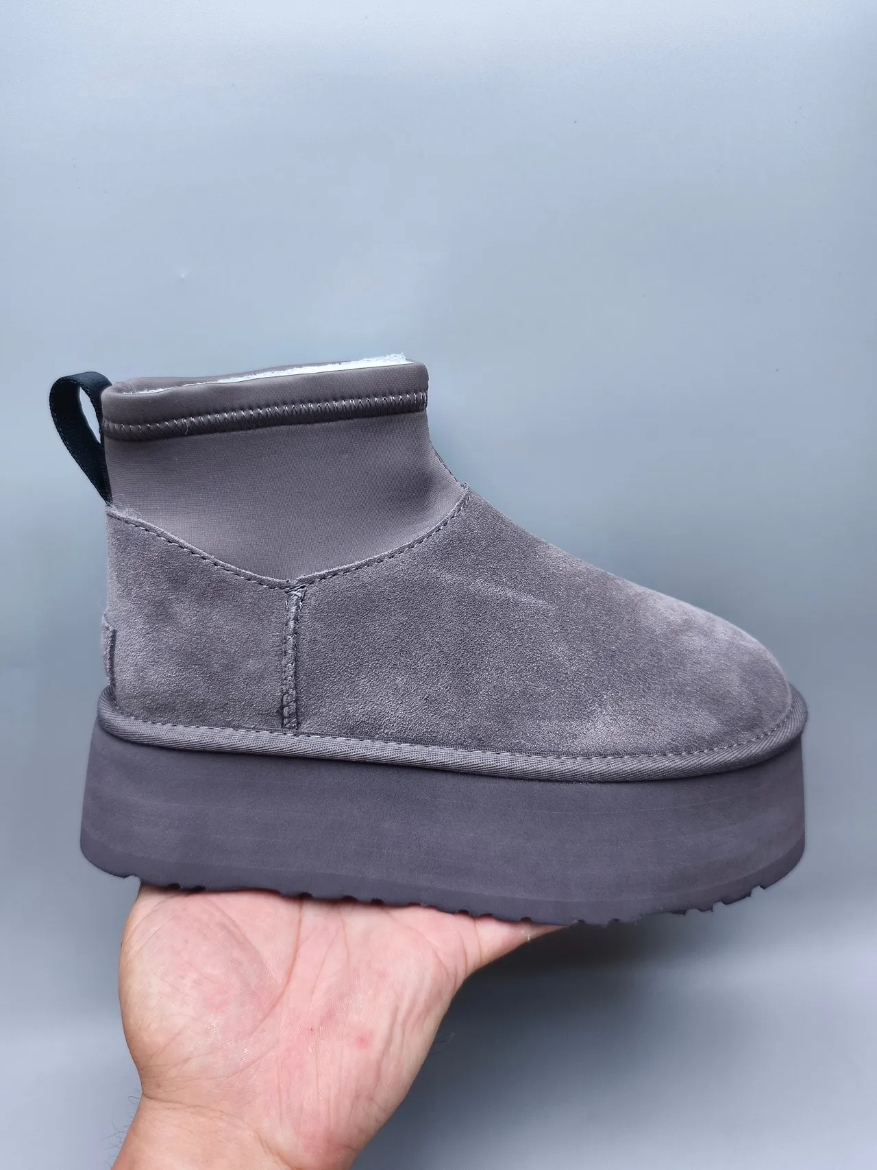 UGG Gray White Platform Sole Suede Upper Snow Boots 2