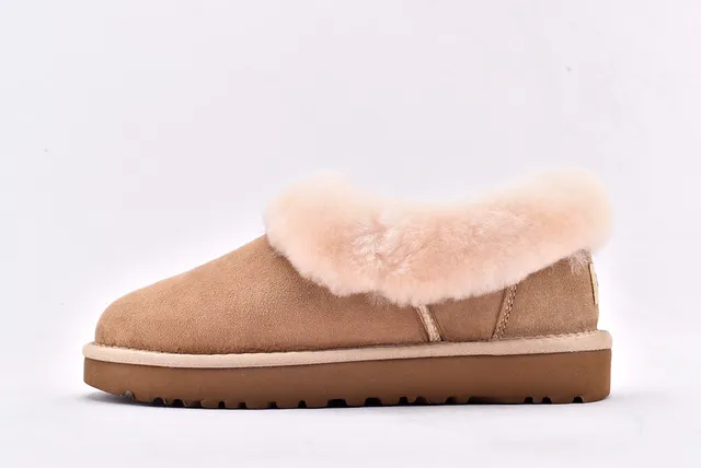 UGG Nita Beige White Suede Upper Shearling-Lined Collar Casual Shoes 8
