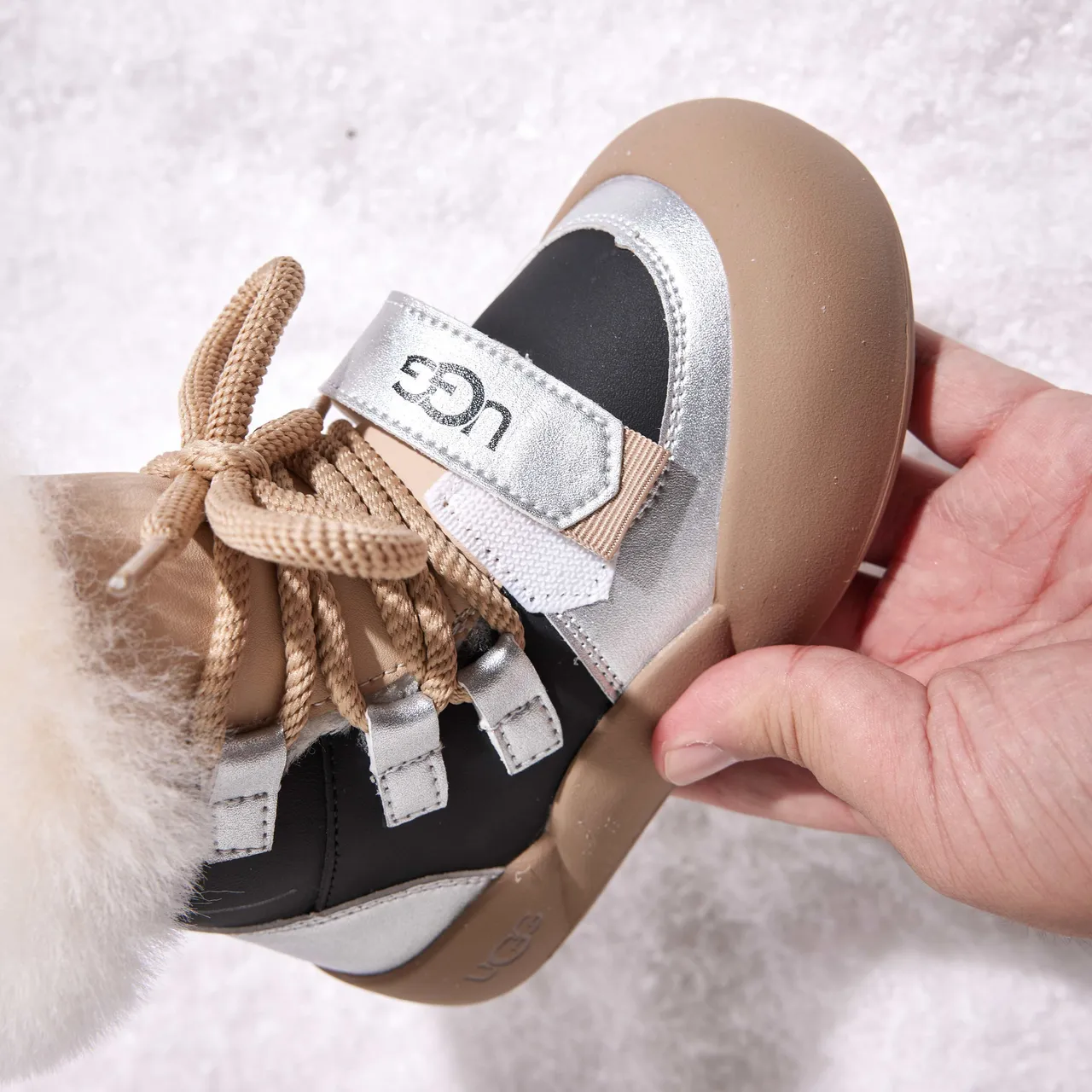 UGG Pink Beige Chunky Sole Shearling Collar Snow Boots 8