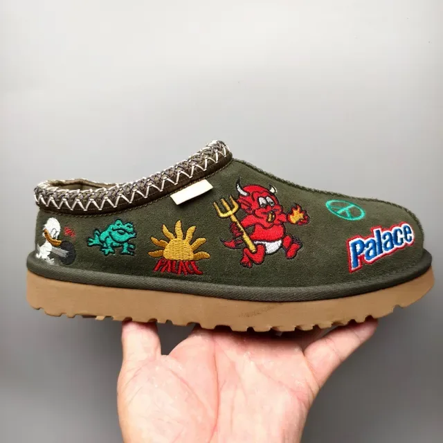 UGG Tasman Army Green Brown Embroidered Patchwork Braided Trim Casual Shoes 2
