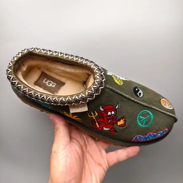 UGG Tasman Army Green Brown Embroidered Patchwork Braided Trim Casual Shoes 3