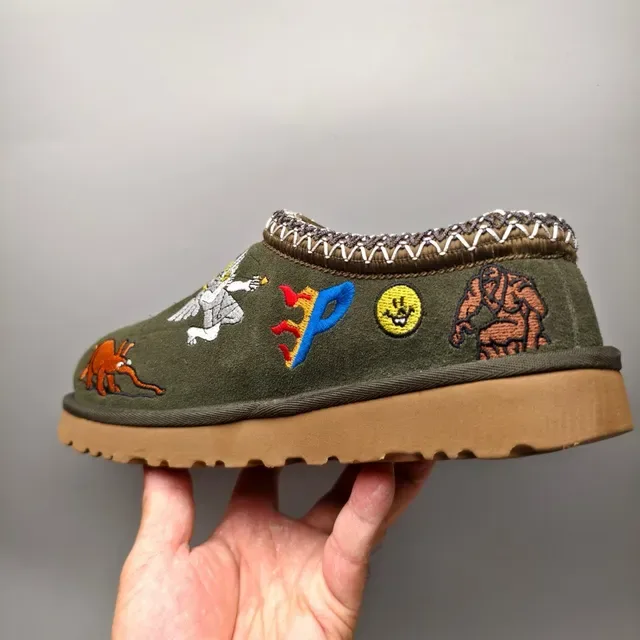 UGG Tasman Army Green Brown Embroidered Patchwork Braided Trim Casual Shoes 4