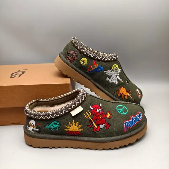 UGG Tasman Army Green Brown Embroidered Patchwork Braided Trim Casual Shoes 6