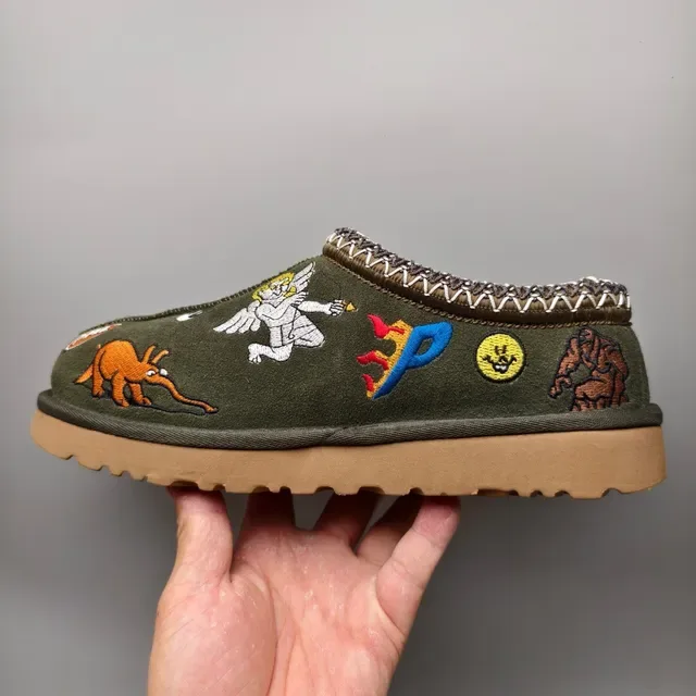 UGG Tasman Army Green Brown Embroidered Patchwork Braided Trim Casual Shoes 7