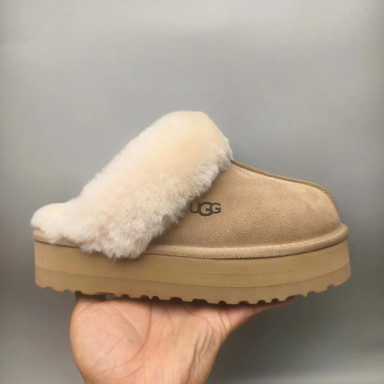 UGG Tasman Beige Shearling-Lined Platform Slippers 2