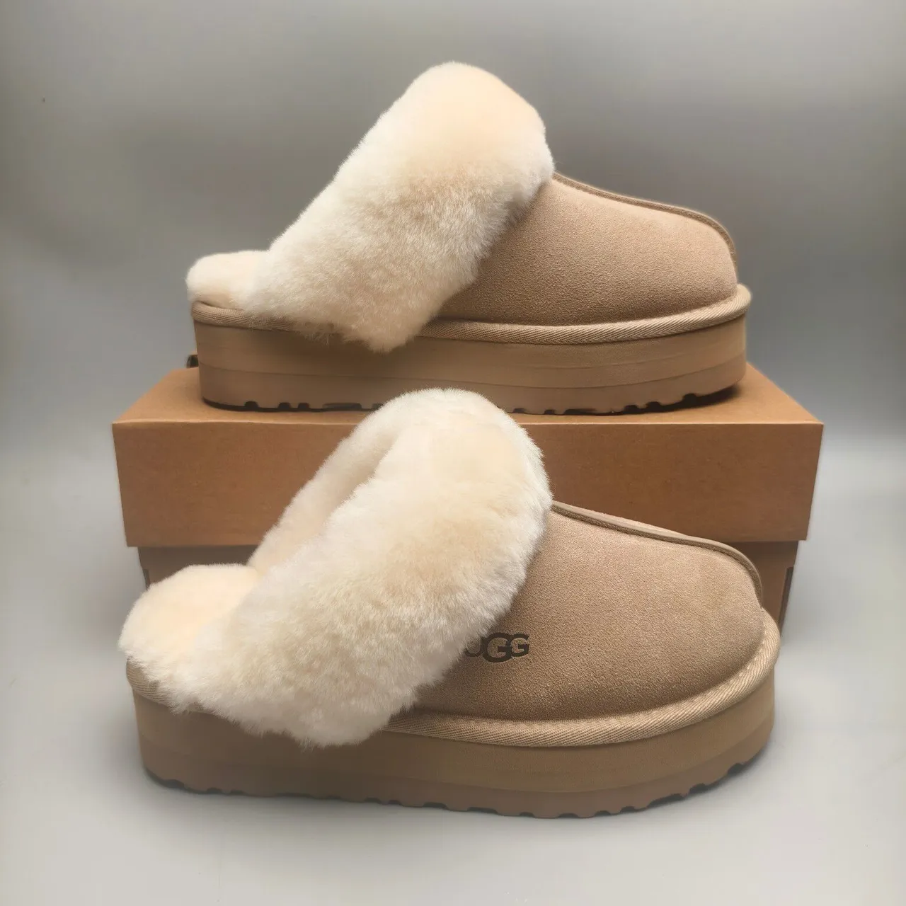 UGG Tasman Beige Shearling-Lined Platform Slippers 5