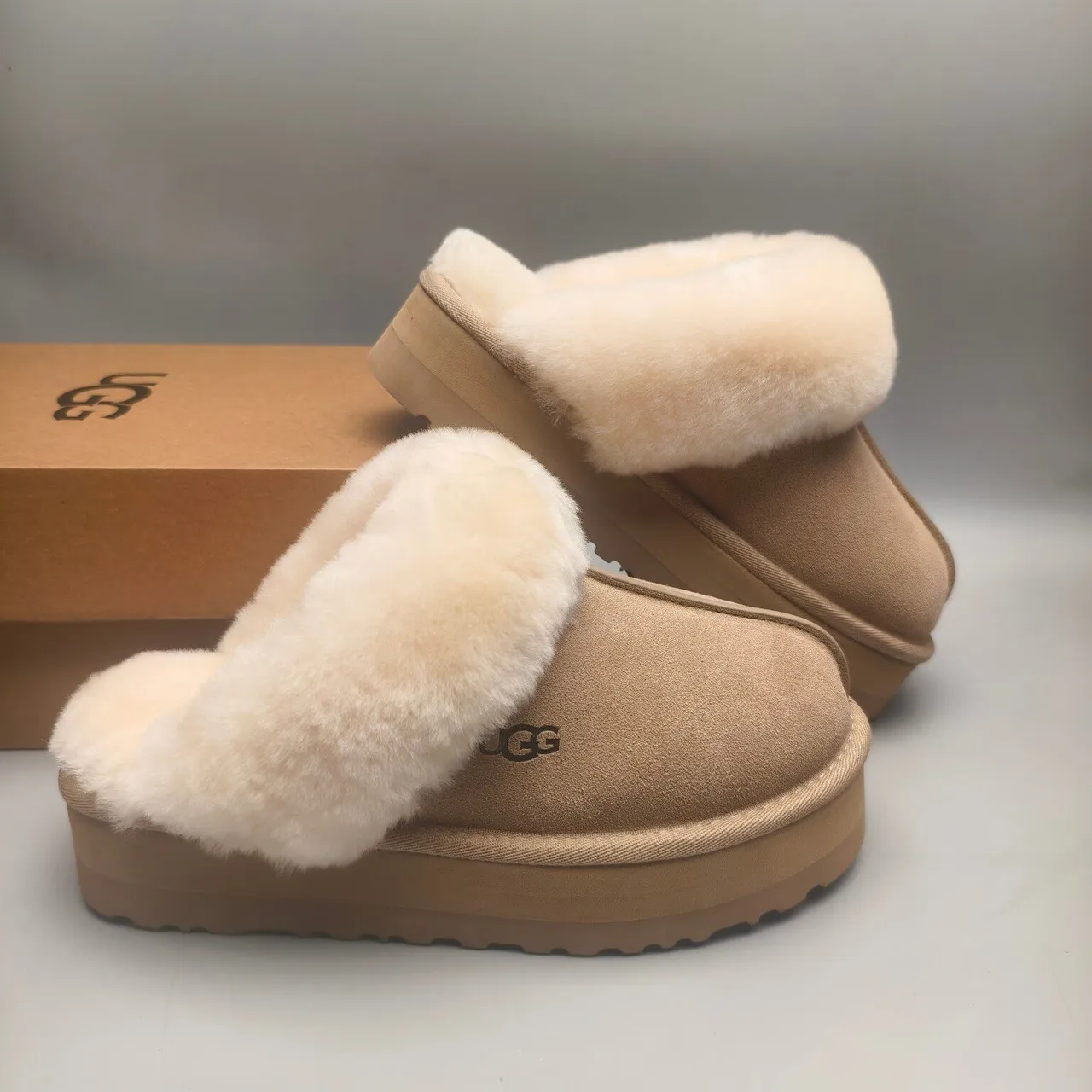 UGG Tasman Beige Shearling-Lined Platform Slippers 6