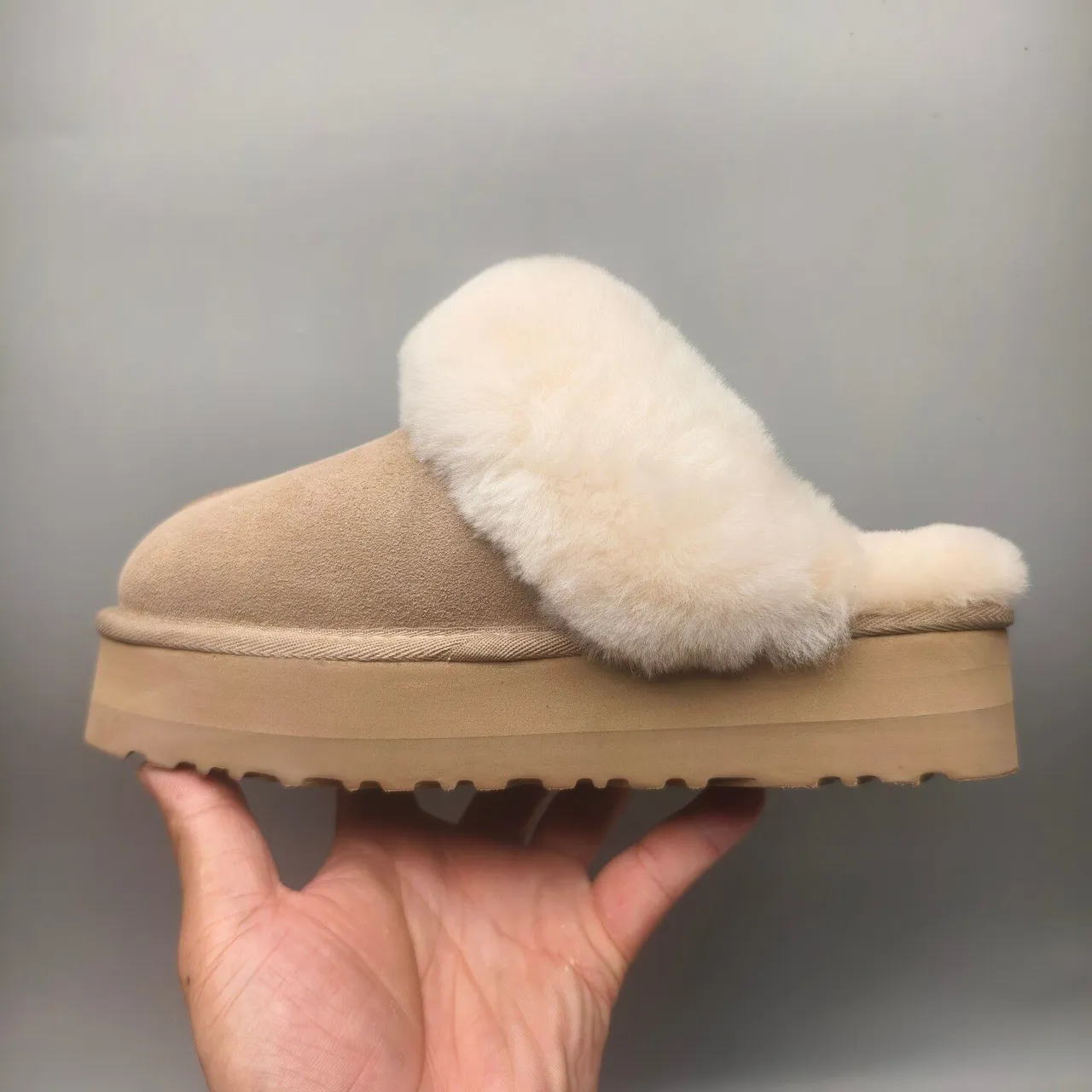 UGG Tasman Beige Shearling-Lined Platform Slippers 7