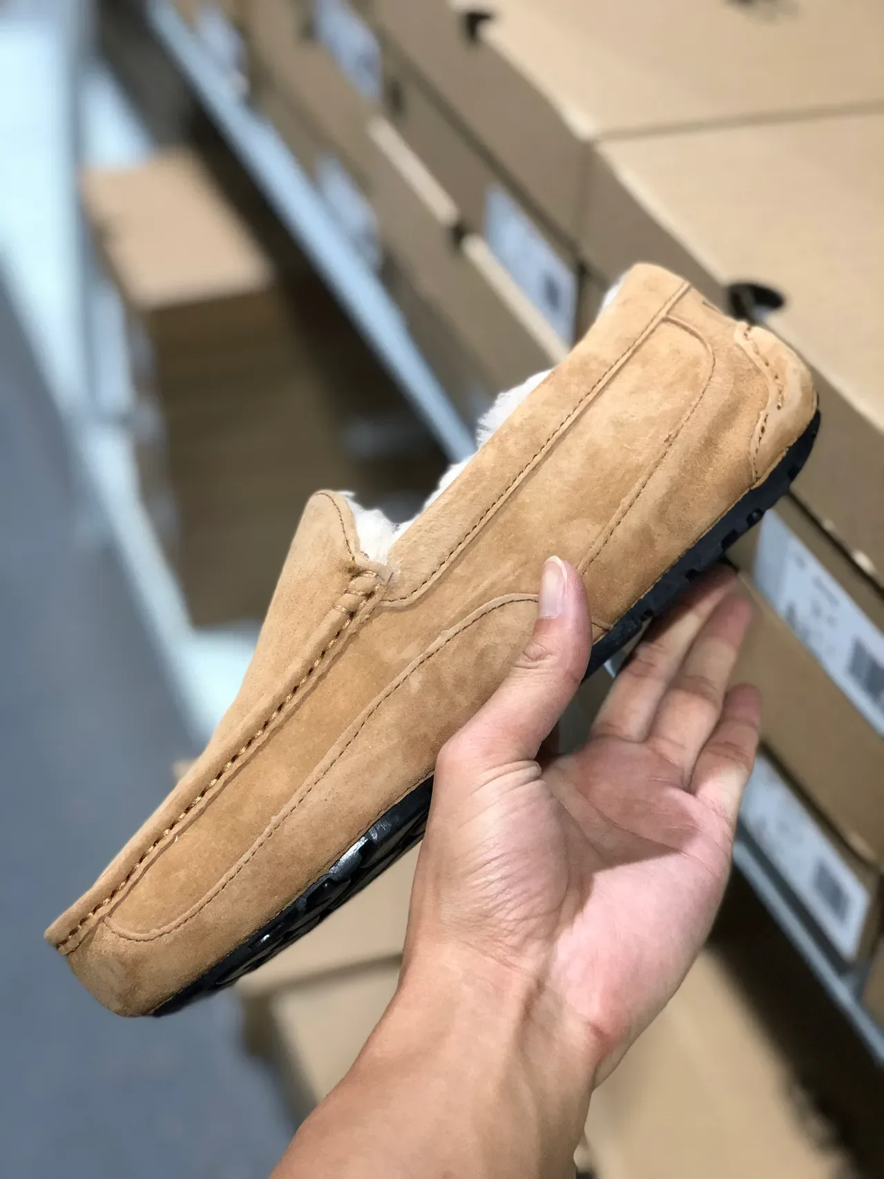 UGG Tasman Beige Suede Shearling-Lined Loafers 4