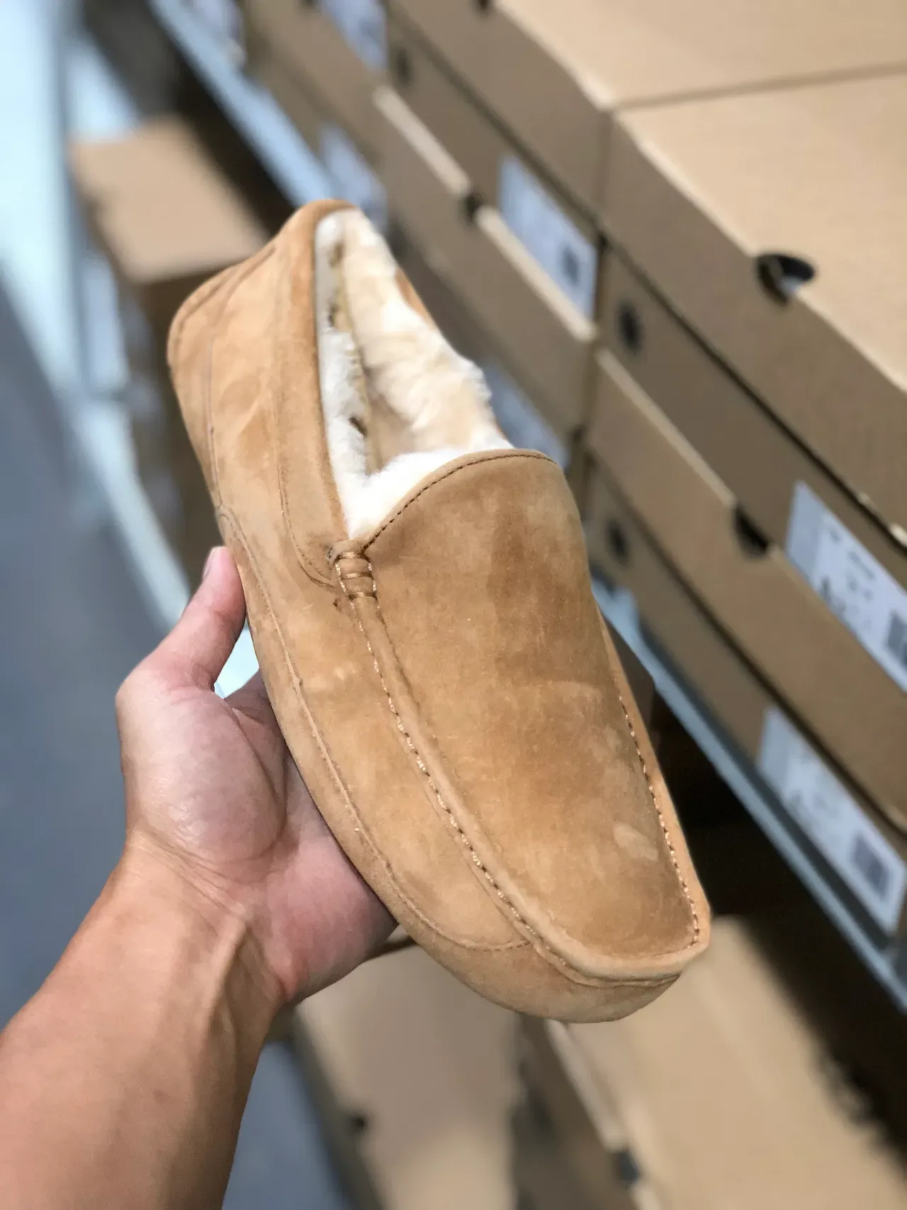UGG Tasman Beige Suede Shearling-Lined Loafers 6