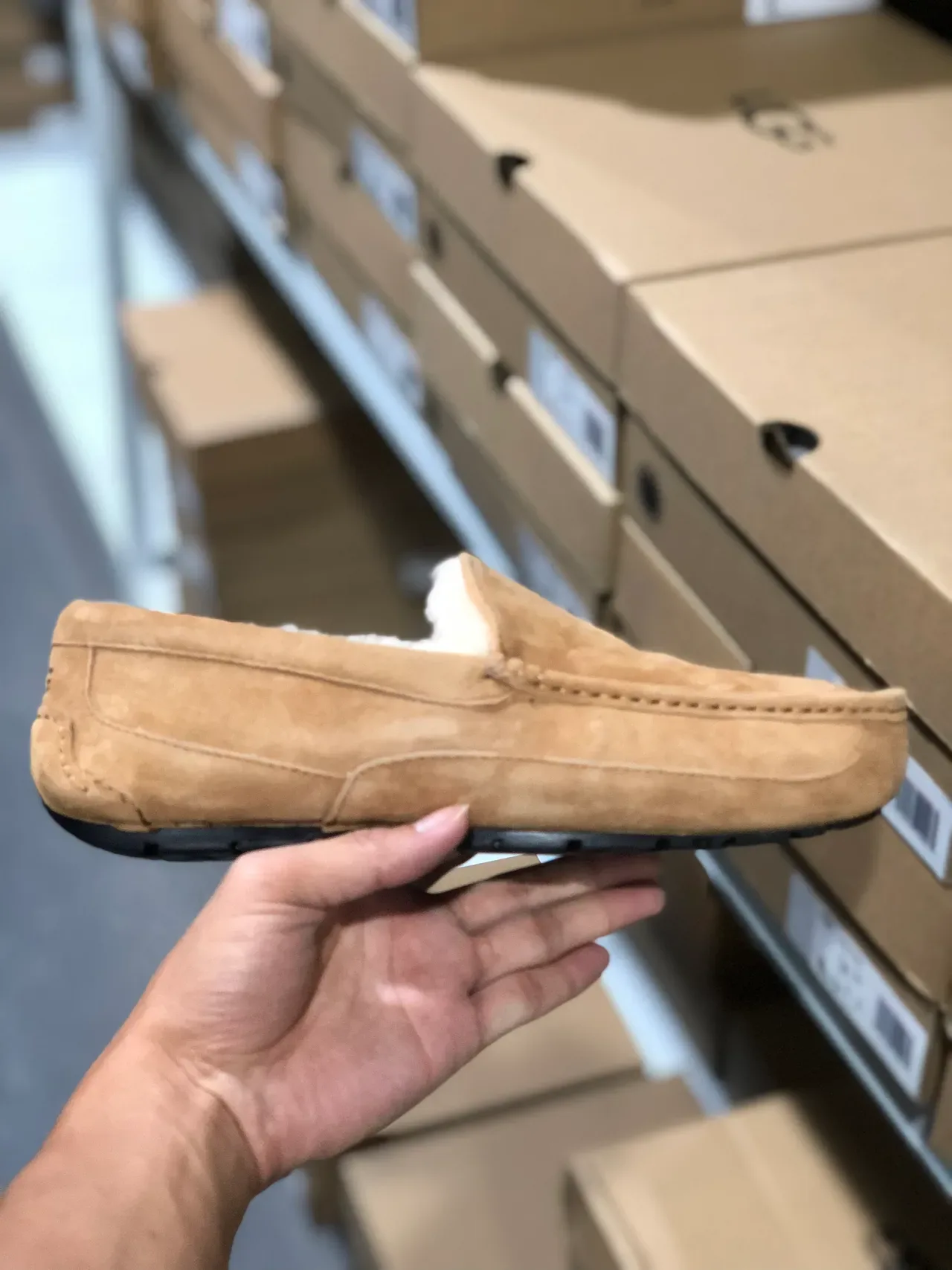 UGG Tasman Beige Suede Shearling-Lined Loafers 7